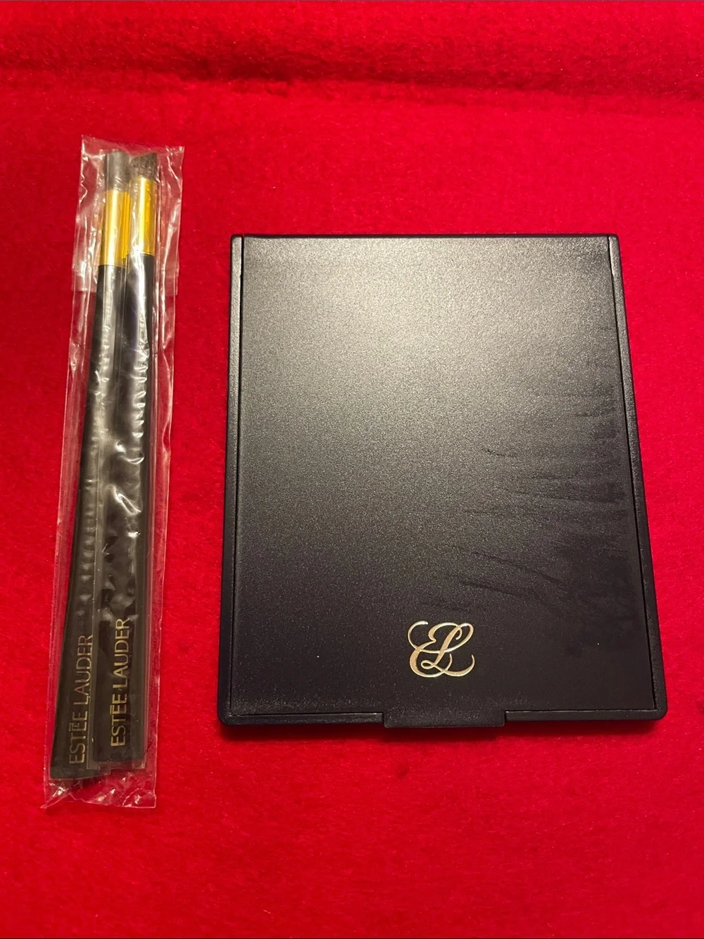 Estée Lauder 2pc Brush Set & Purse Travel Cosmetic Mirror